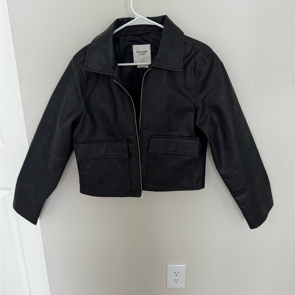 Abercrombie & Fitch Black Vegan Leather Bomber Jacket